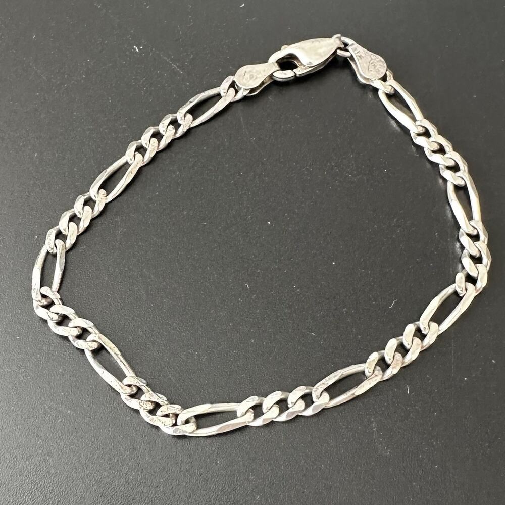 Vtg Sterling Silver 925 Jewelry Italy Figaro Link Chain Bracelet ~6.7" Long 4g